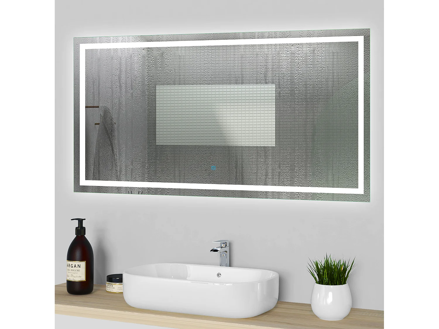 Miroir de salle de bain lumineux l.120 x H.70cm avec Anti-buée, Mural Miroir - Aica