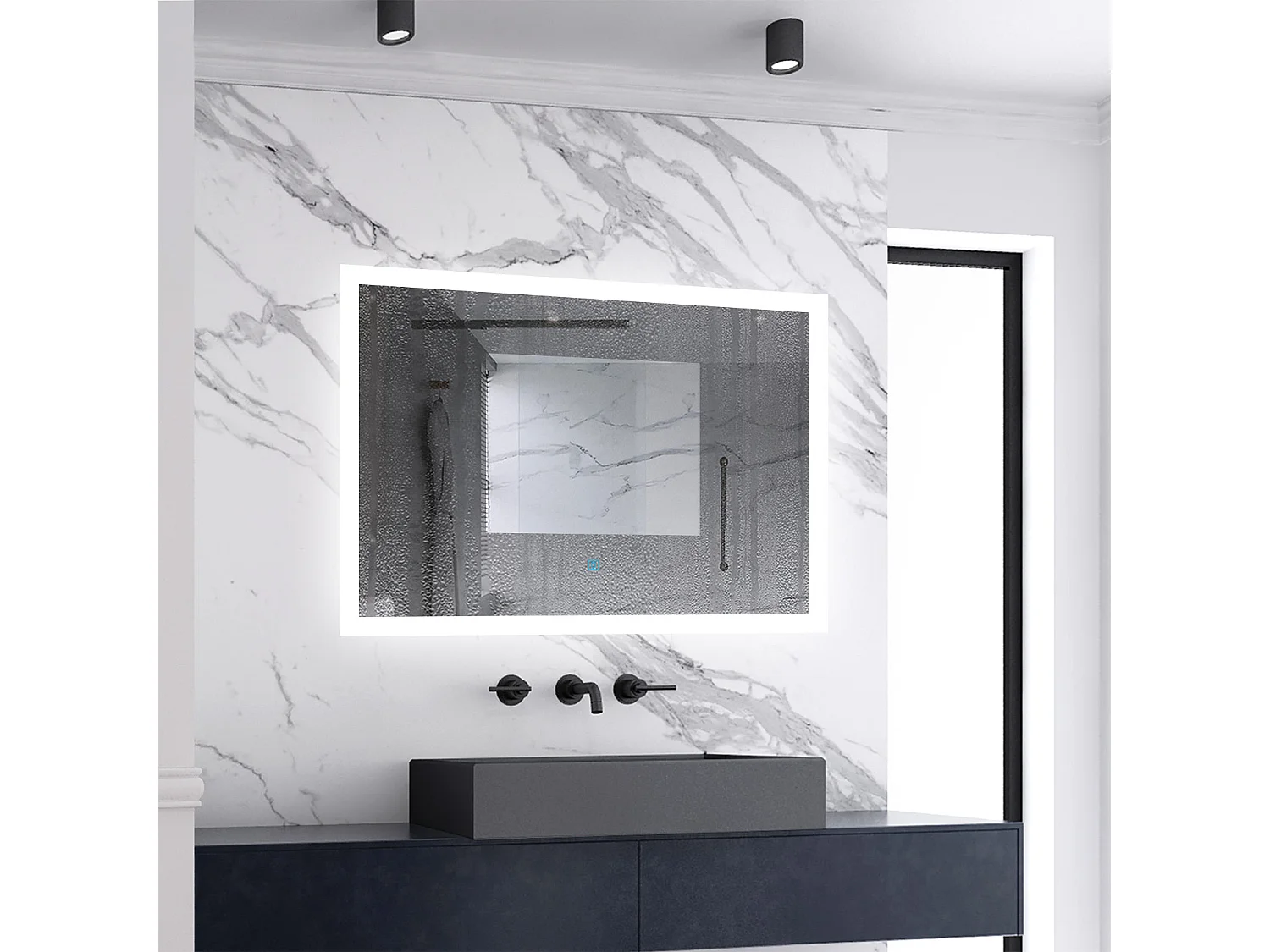 Miroir de salle de bain lumineux 100x60cm acve anti-buée，Mural Miroir - Aica