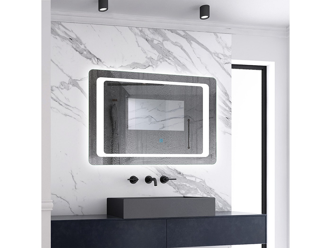 Miroir de salle de bain lumineux l.80 x H.60cm avec Anti-buée, Mural