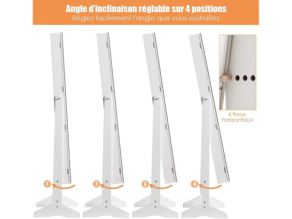 Vrijstaand sieradenkastje, bekleding en diverse opbergruimtes, 41x36,5x146cm wit