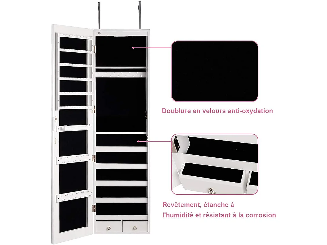 Armoire bijoux de rangement armoire à bijoux mural armoire bijoux led accrochée à la porte