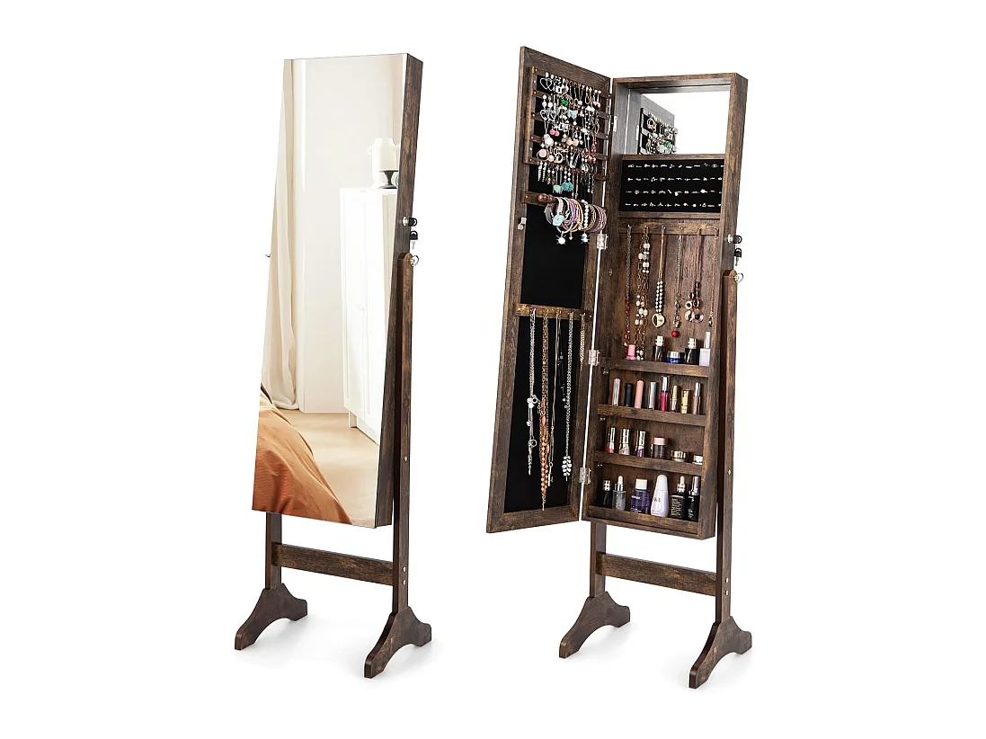 Armoire à bijoux sur pieds 3 en 1 - miroir hd - 4 angles d'inclinaison rangement cosmétiques