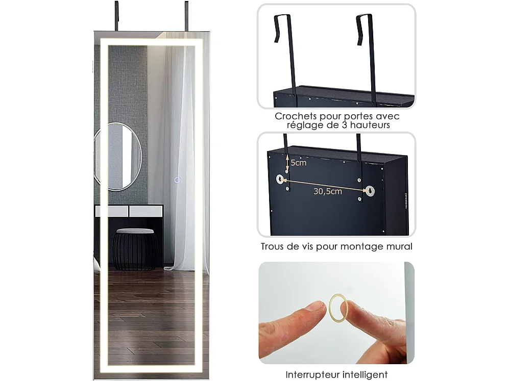 Armoire à bijoux avec ecran tactile, lumineux led, verrouillable rangement pour bijoux et cosmétiques noir