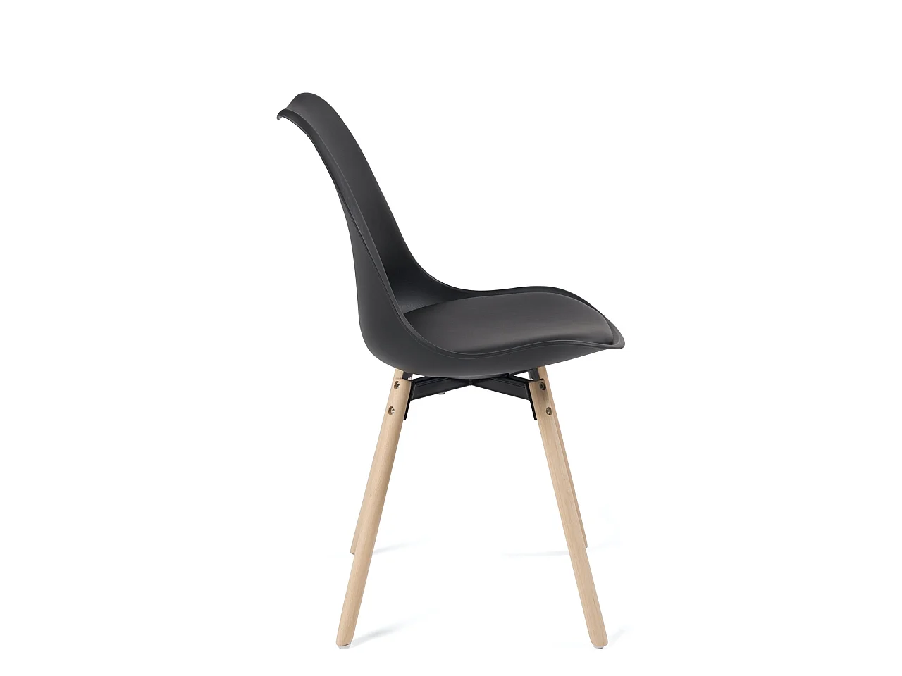 Lote de 2 sillas escandinavas de cocina. Asiento de plástico flexible con cojín de cuero sintético, patas de madera de haya clara MIA (negro)