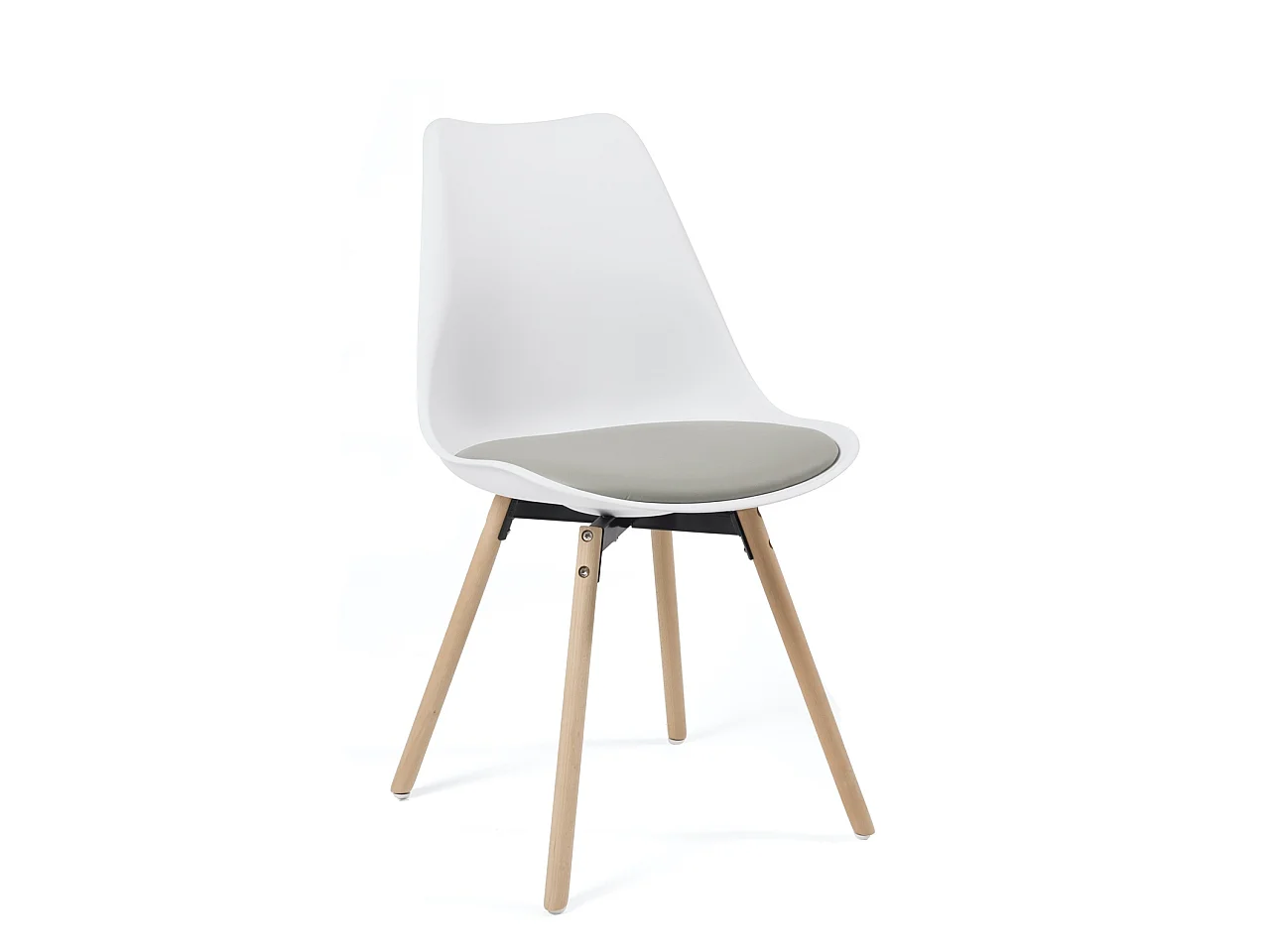 Lot 2 chaises scandinaves cuisine coussin simili cuir pieds bois clair MIA (blanc gris)