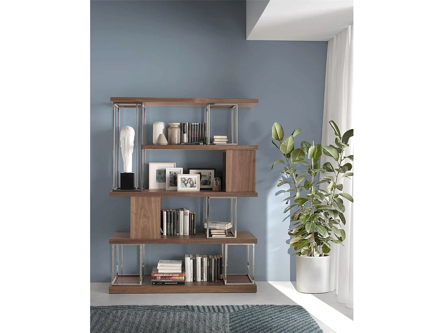 Etagère bois structure acier inoxydable chromé