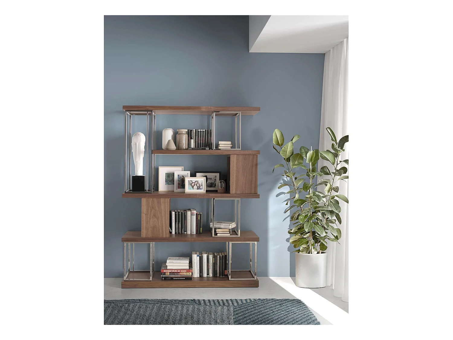 Etagère bois structure acier inoxydable chromé
