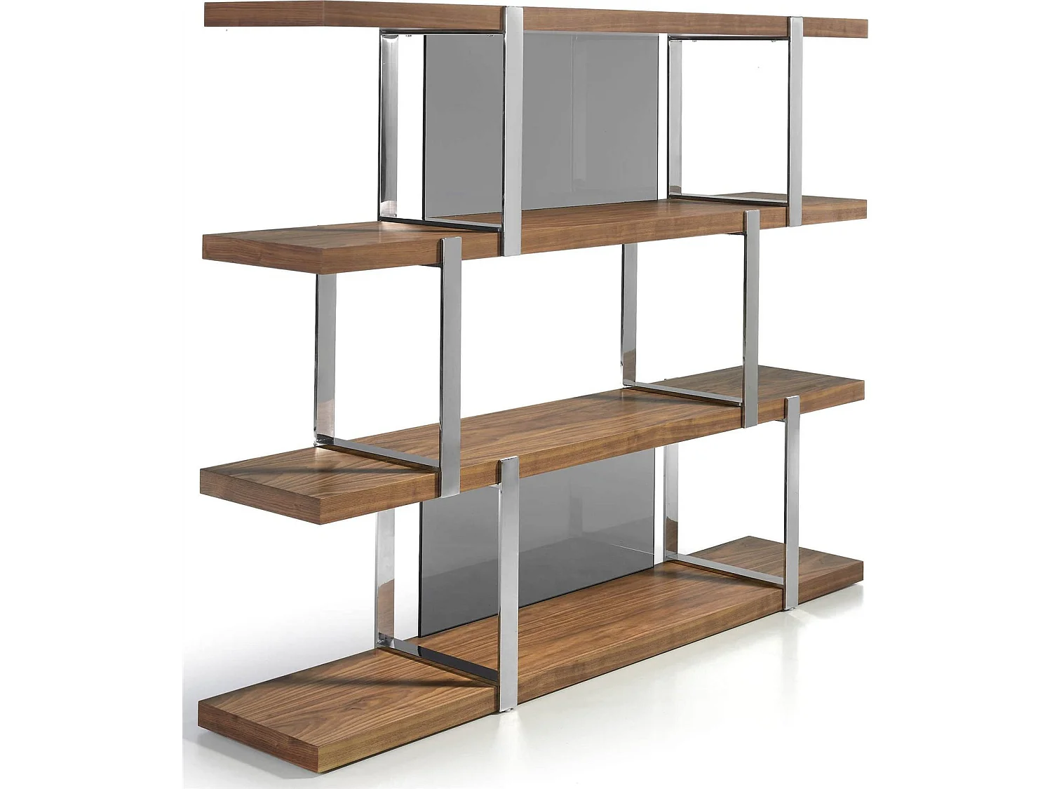 Étagère bois structure acier inoxydable chromé insert cristal translucide