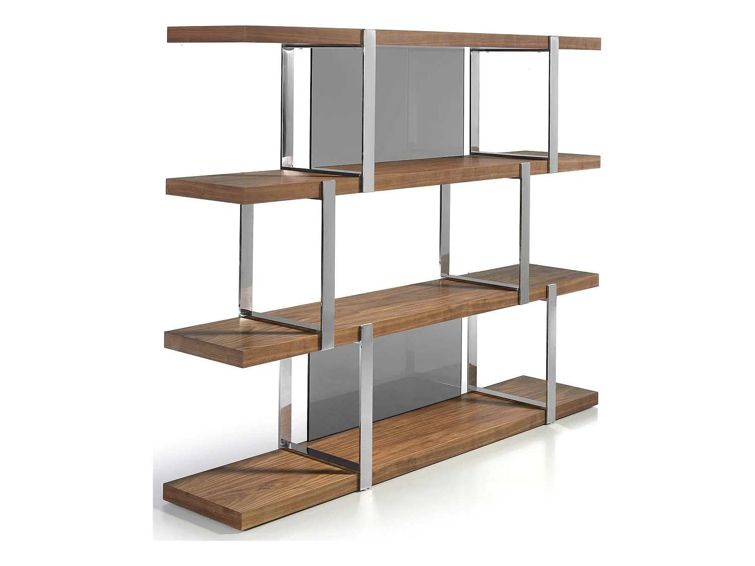 Étagère bois structure acier inoxydable chromé insert cristal translucide