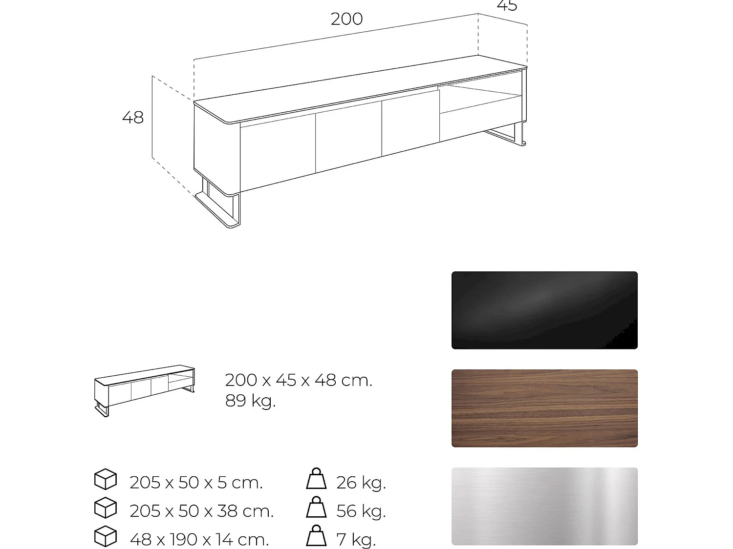 Buffet TV bois dessus en verre trempé noir 1 tiroir et étagères