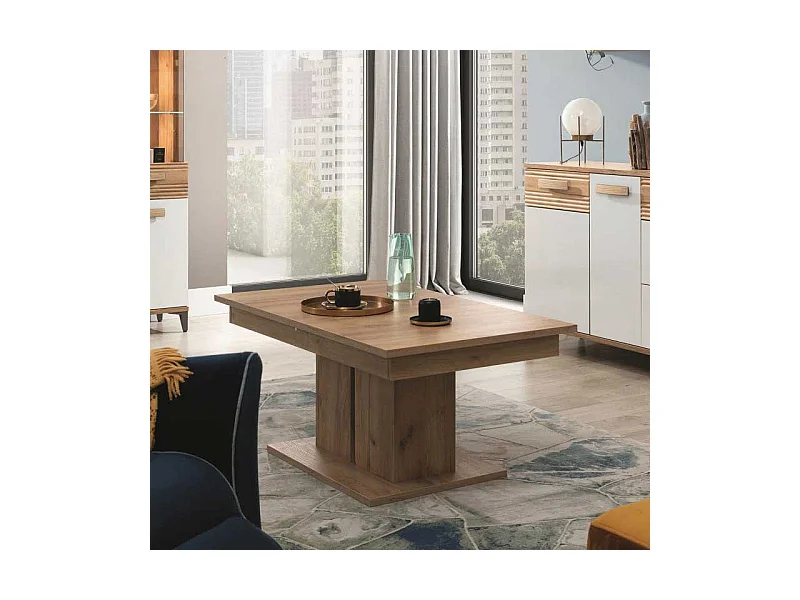 Table basse à allonge Chêne miel - APODIS - L 114/144 x l 68 x H 51.5 cm