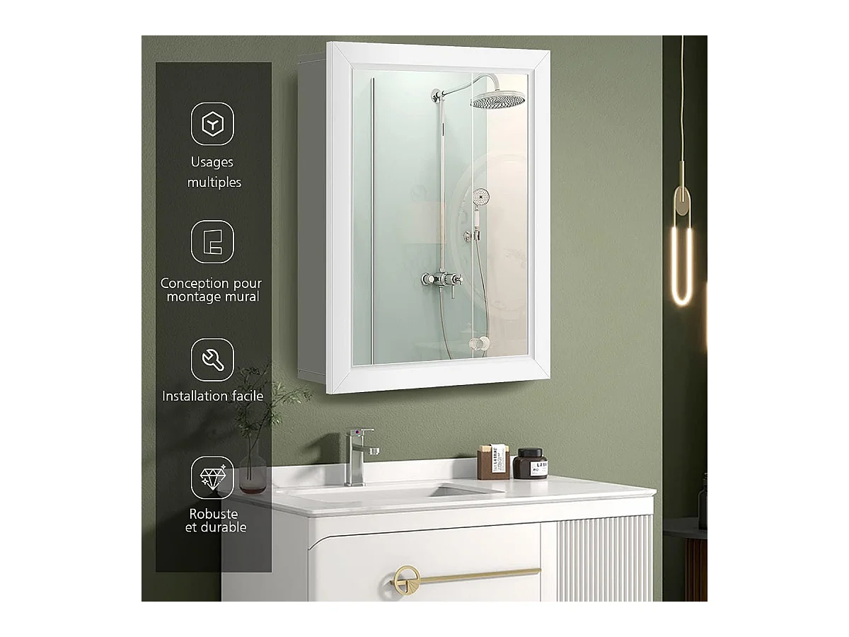 Armoire murale salle de bain avec miroir armoire à pharmacie51 x 16 x 66,5 cm