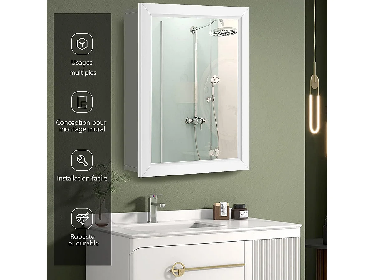 Armoire murale salle de bain avec miroir armoire à pharmacie51 x 16 x 66,5 cm