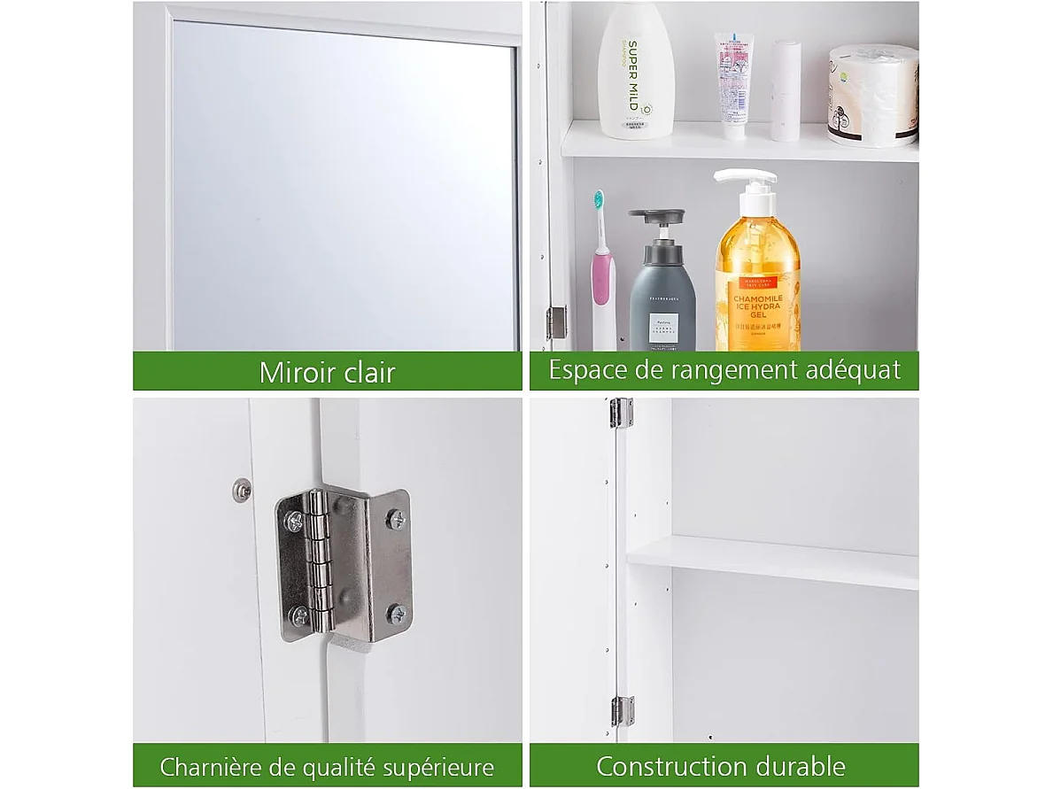 Armoire murale salle de bain avec miroir armoire à pharmacie51 x 16 x 66,5 cm