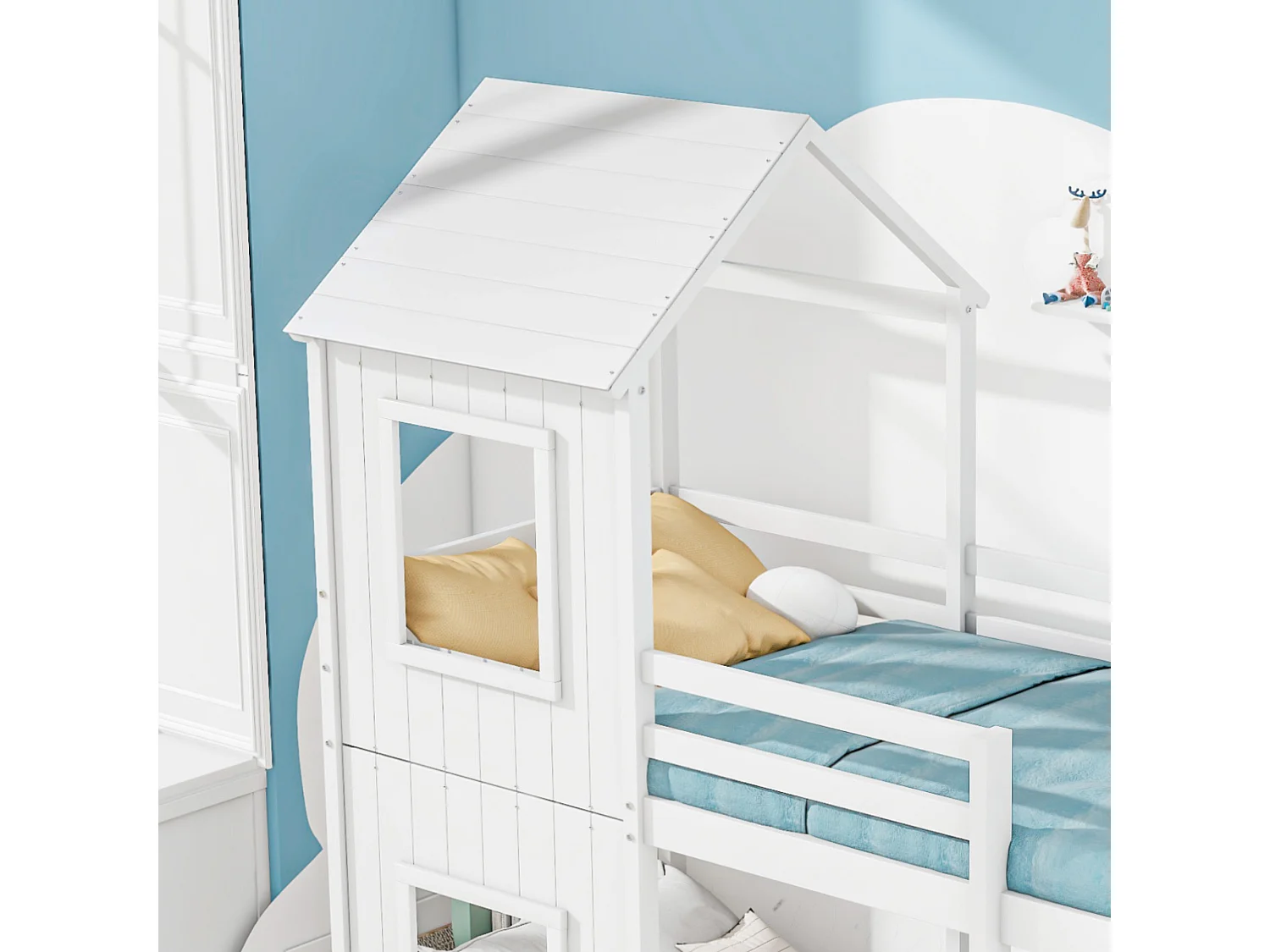 Letto a castello cabina 90x200 cm - legno massiccio - con 2 finestre - Bianco