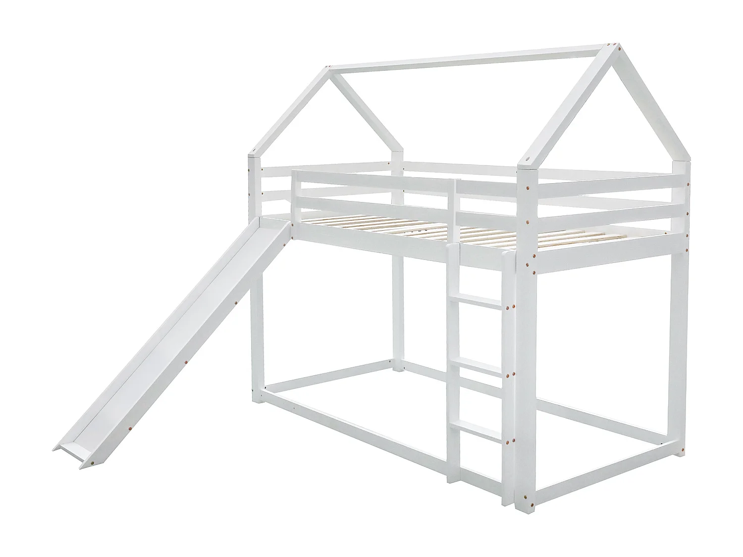 Letto a castello cabina con scivolo e scaletta - 90x200 cm - struttura in pino massiccio - Bianco