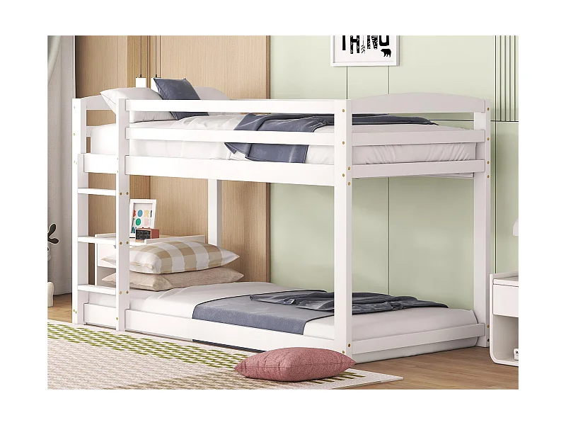 Etagenbett aus Kiefernholz mit Absturzsicherung + Leiter – 90 x 200 cm – Weiß