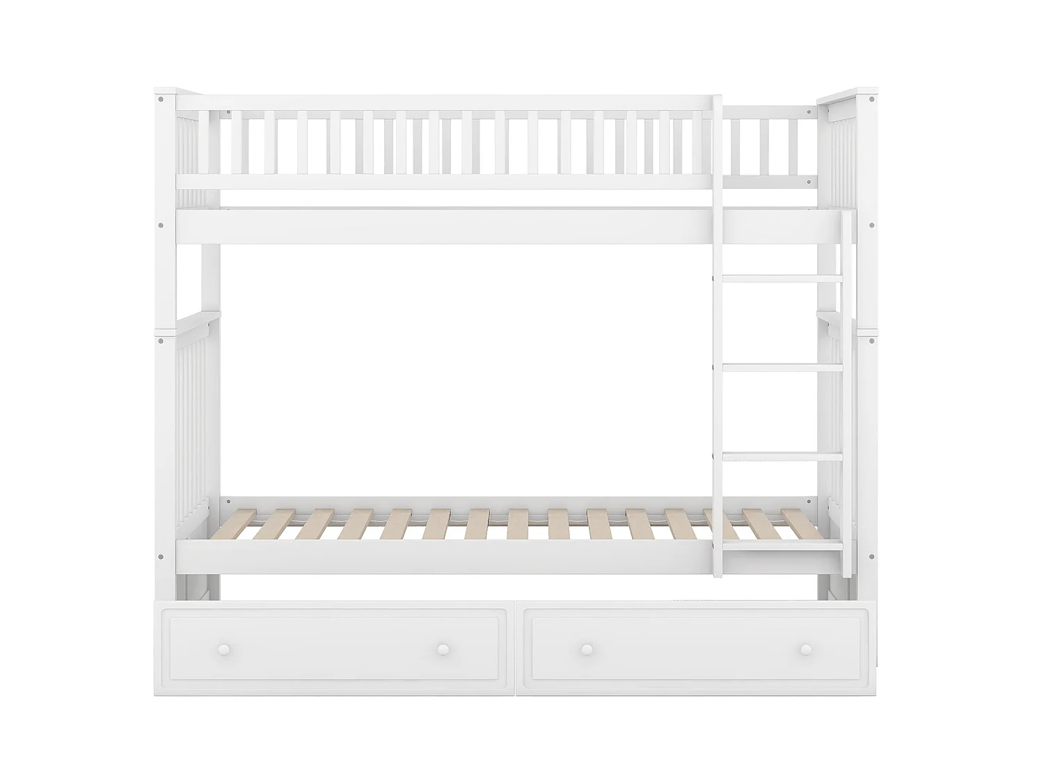 Litera de madera con cajones y escalera - 90x200cm - Blanco