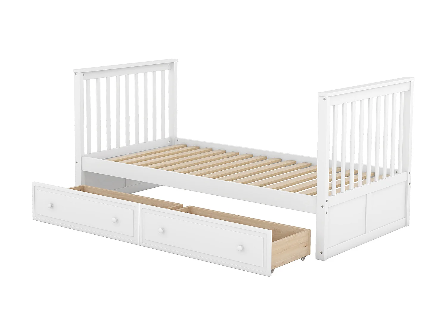 Litera de madera con cajones y escalera - 90x200cm - Blanco