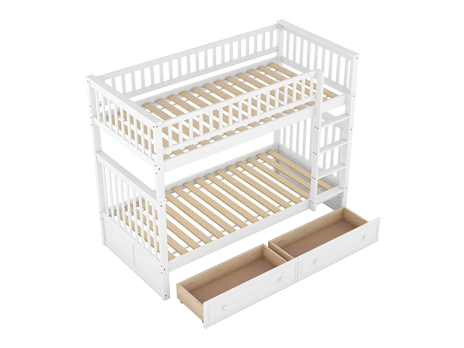 Litera de madera con cajones y escalera - 90x200cm - Blanco