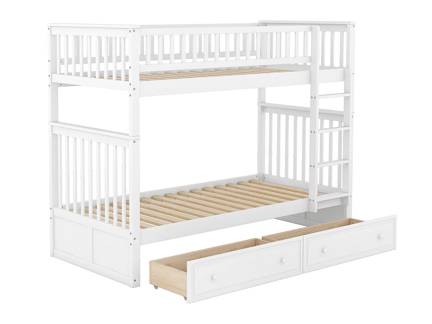 Lit superposé en bois de avec tiroirs et échelle - 90x200cm - Blanc