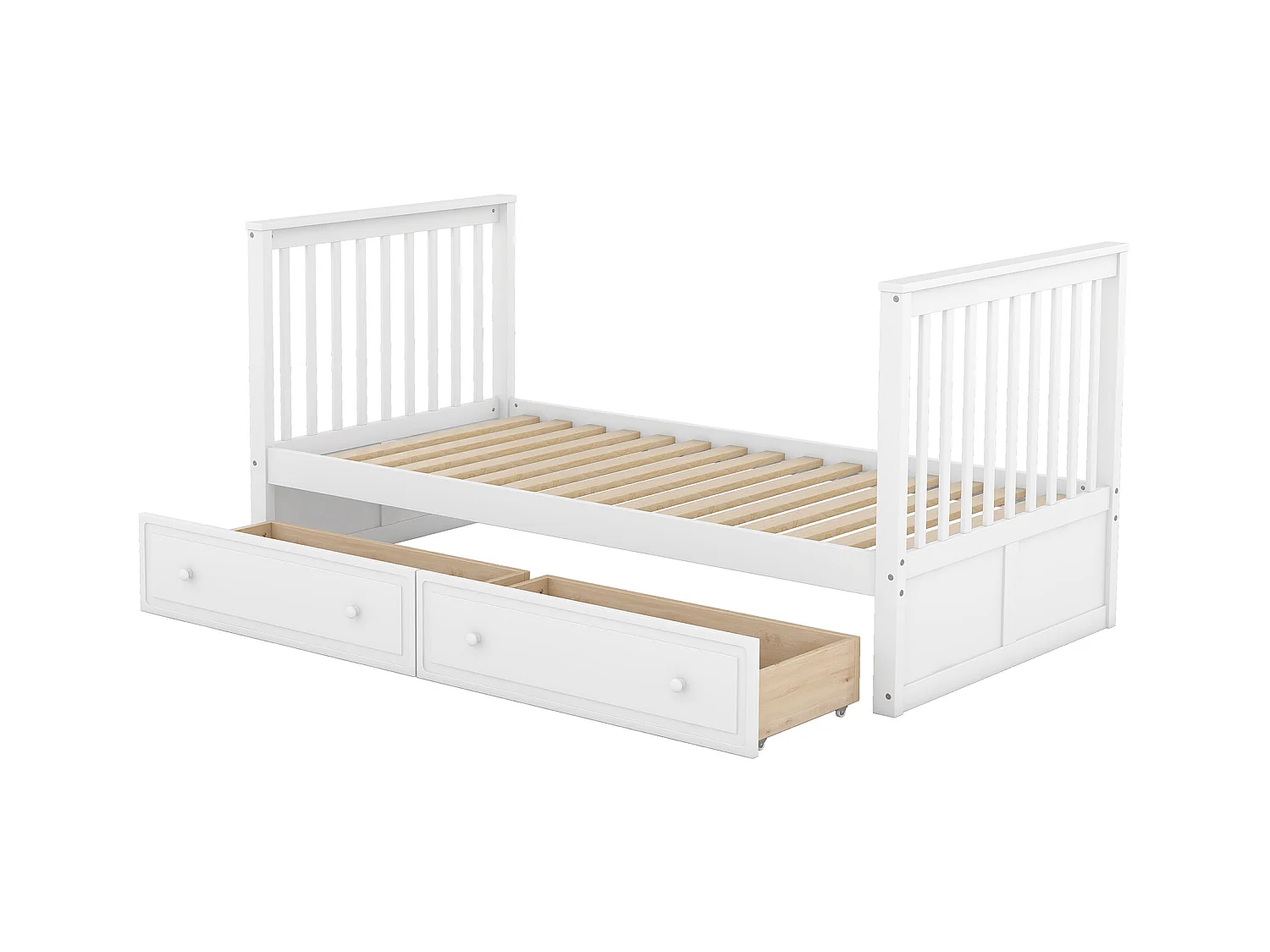 Lit superposé en bois de avec tiroirs et échelle - 90x200cm - Blanc