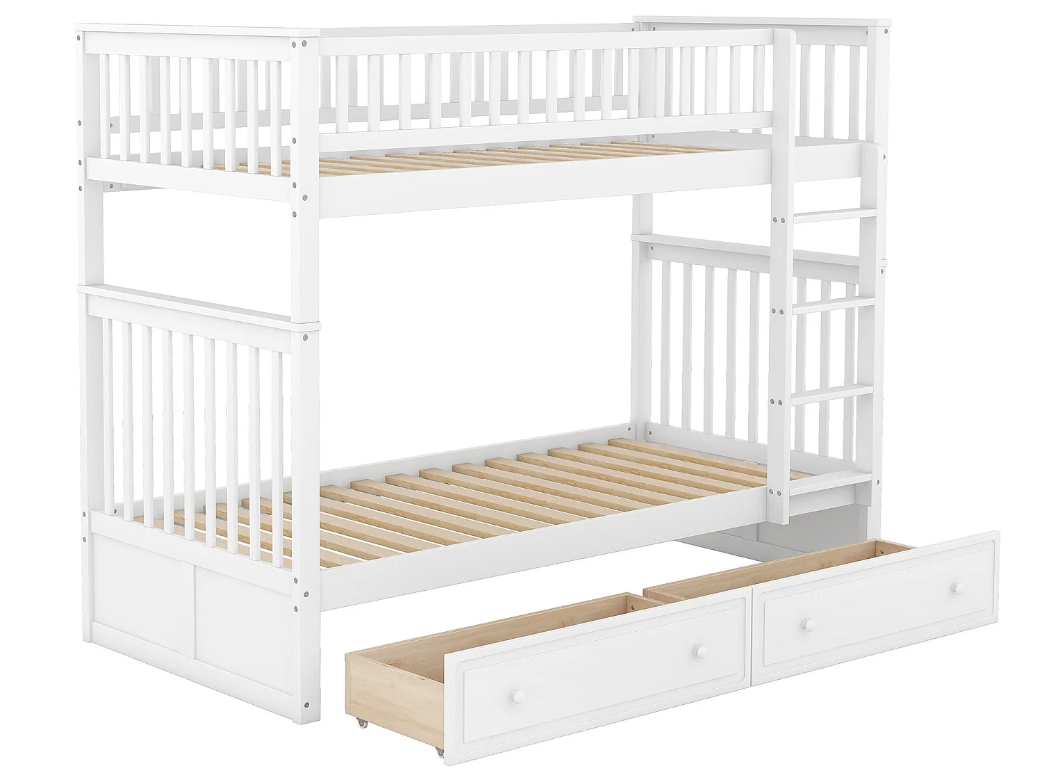 Lit superposé en bois de avec tiroirs et échelle - 90x200cm - Blanc