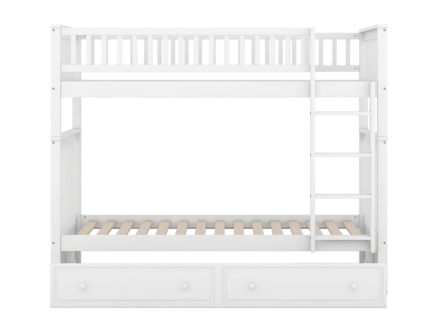 Lit superposé en bois de avec tiroirs et échelle - 90x200cm - Blanc