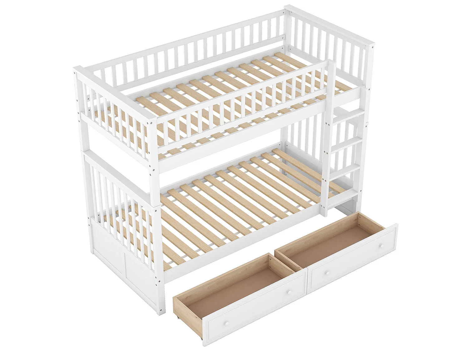 Lit superposé en bois de avec tiroirs et échelle - 90x200cm - Blanc