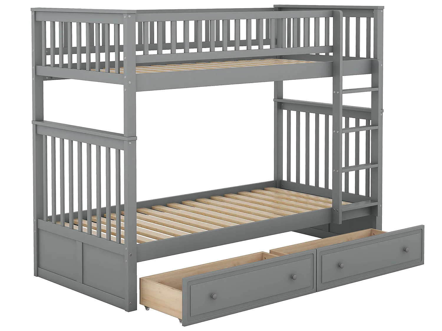 Letto a castello in legno con cassetti e scaletta - 90x200 cm - Grigio