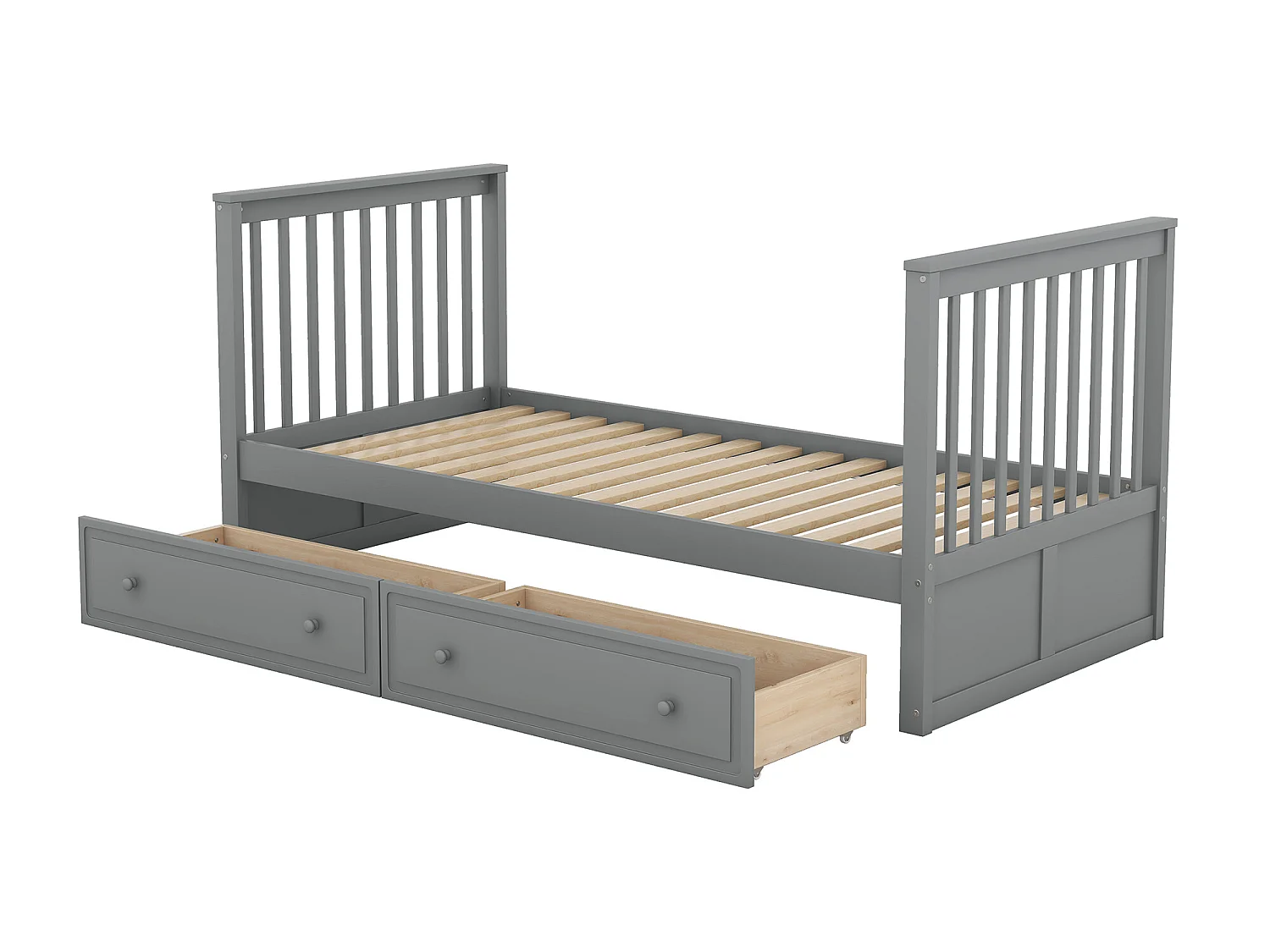 Letto a castello in legno con cassetti e scaletta - 90x200 cm - Grigio