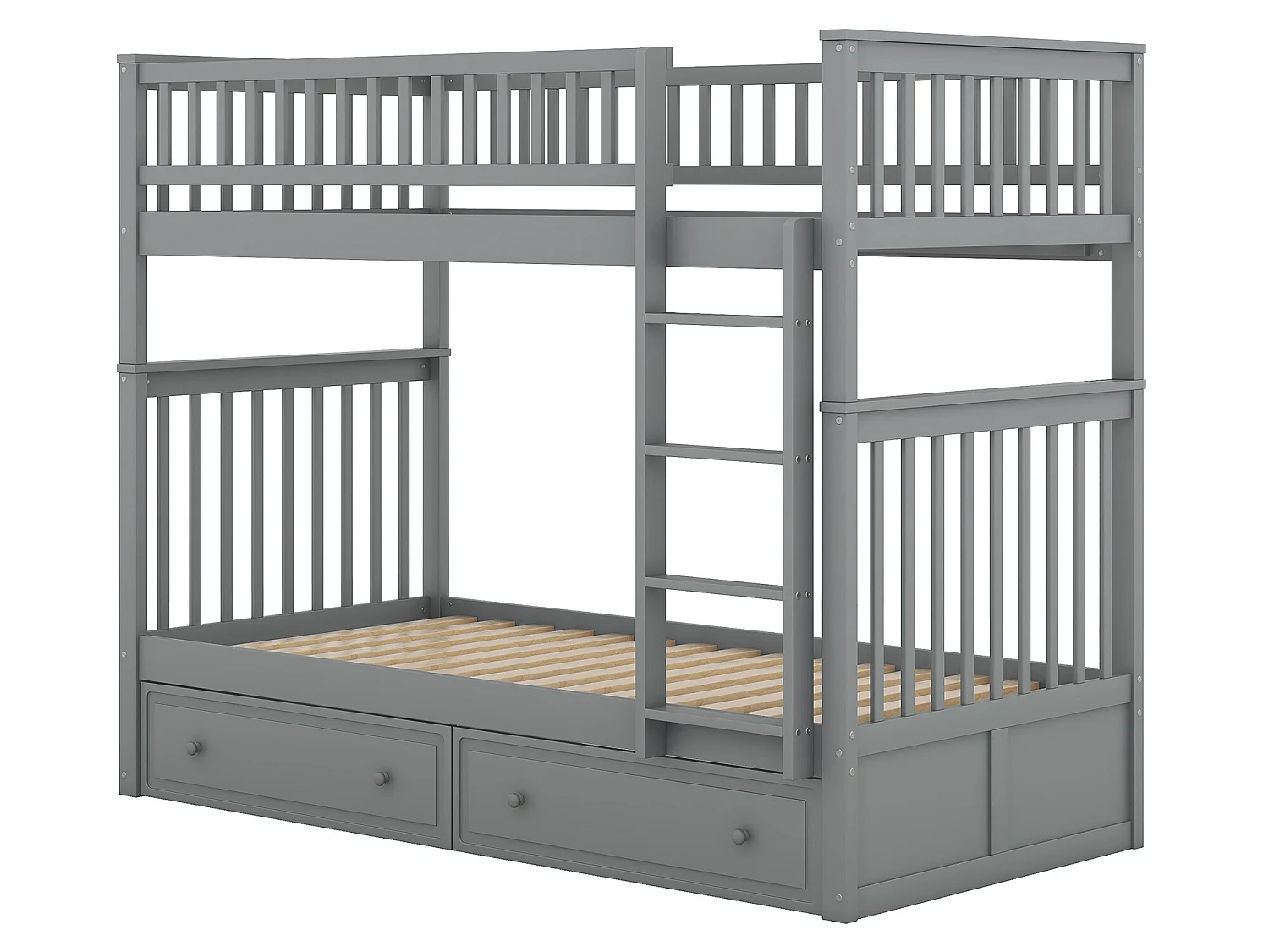 Letto a castello in legno con cassetti e scaletta - 90x200 cm - Grigio