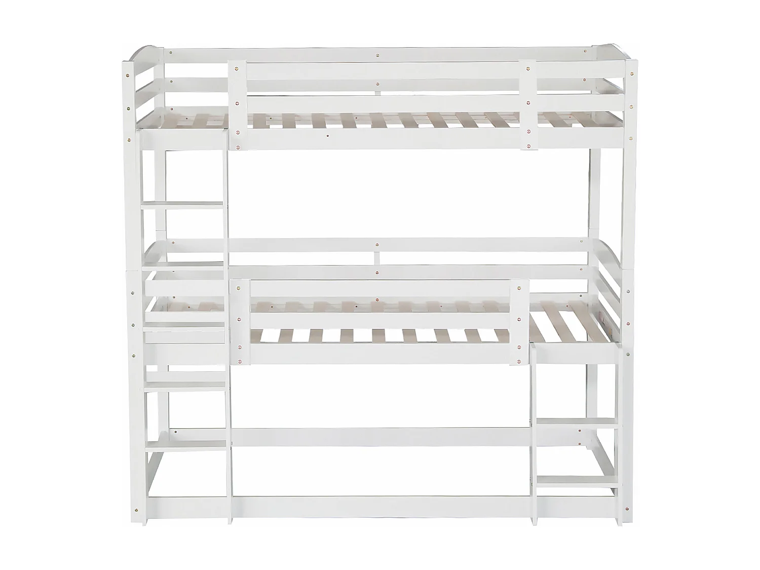 Letto a castello triplo con scaletta e barriera protettiva - 90x200 cm - legno massello - Bianco