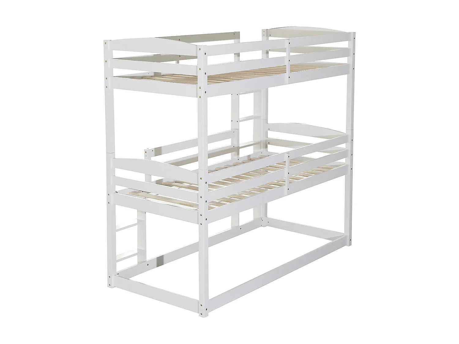 Dreifach-Etagenbett mit Leiter und Schutzbarriere – 90 x 200 cm – Massivholz – Weiß