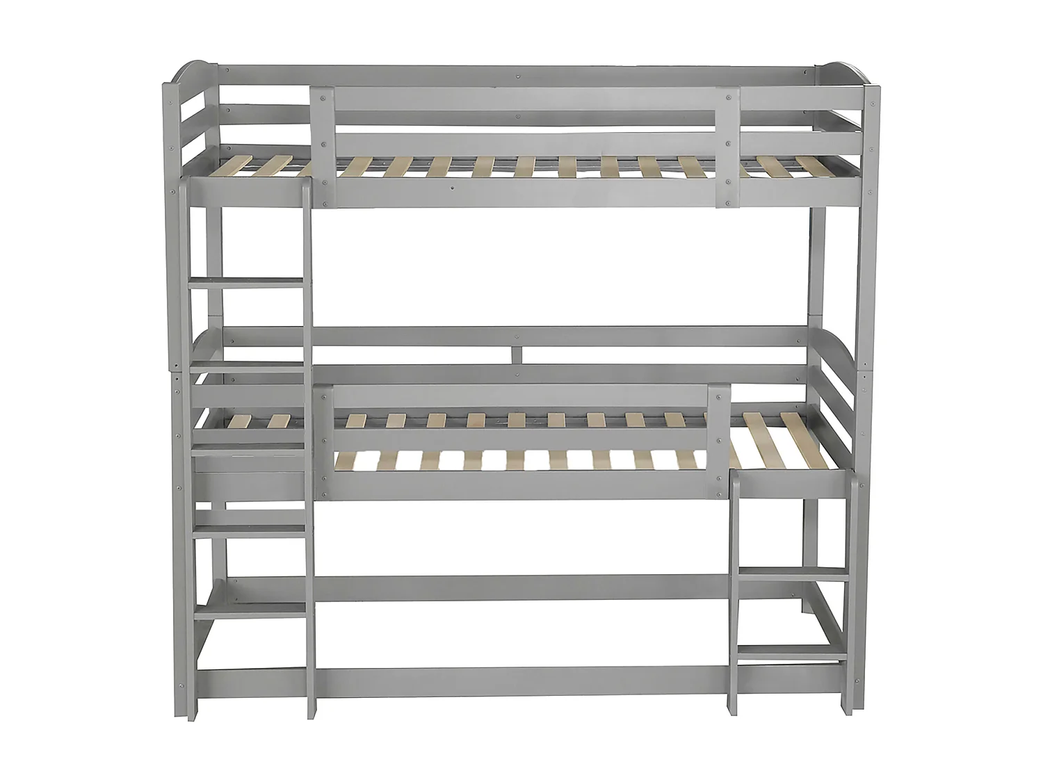 Lit superposé triple avec échelle et barrière de protection - 90x200cm - bois massif - Gris