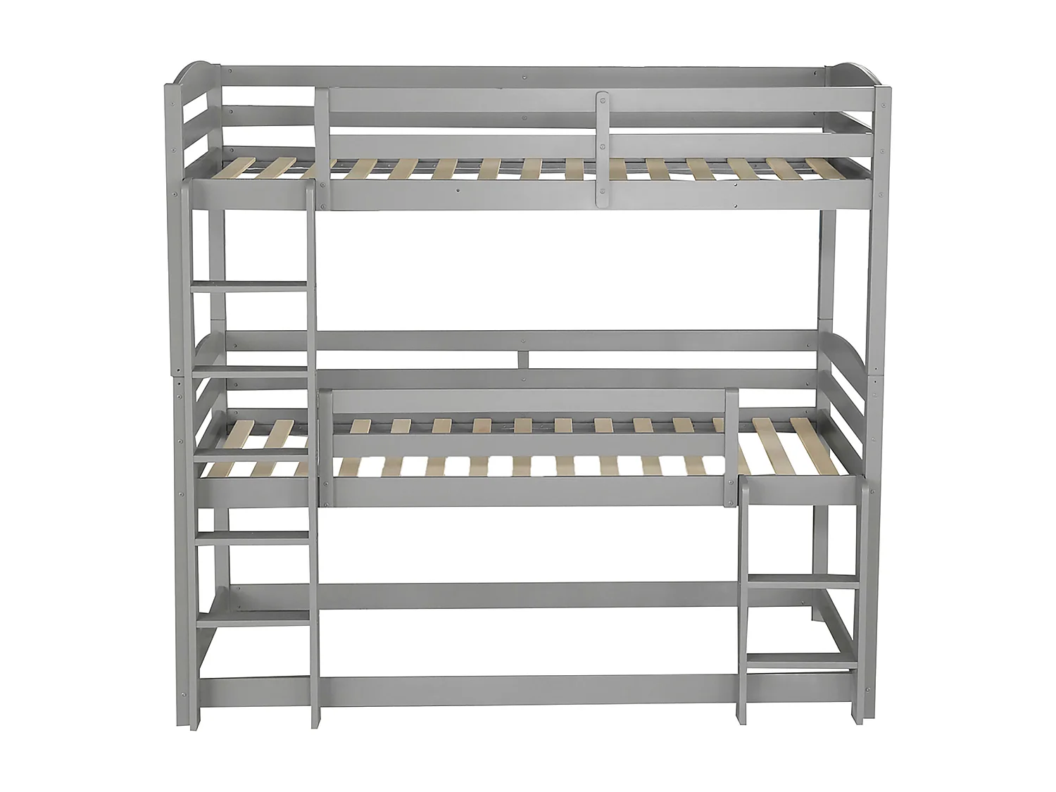 Driepersoonsstapelbed met ladder en beschermbarrière - 90x200cm - massief hout - Grijs