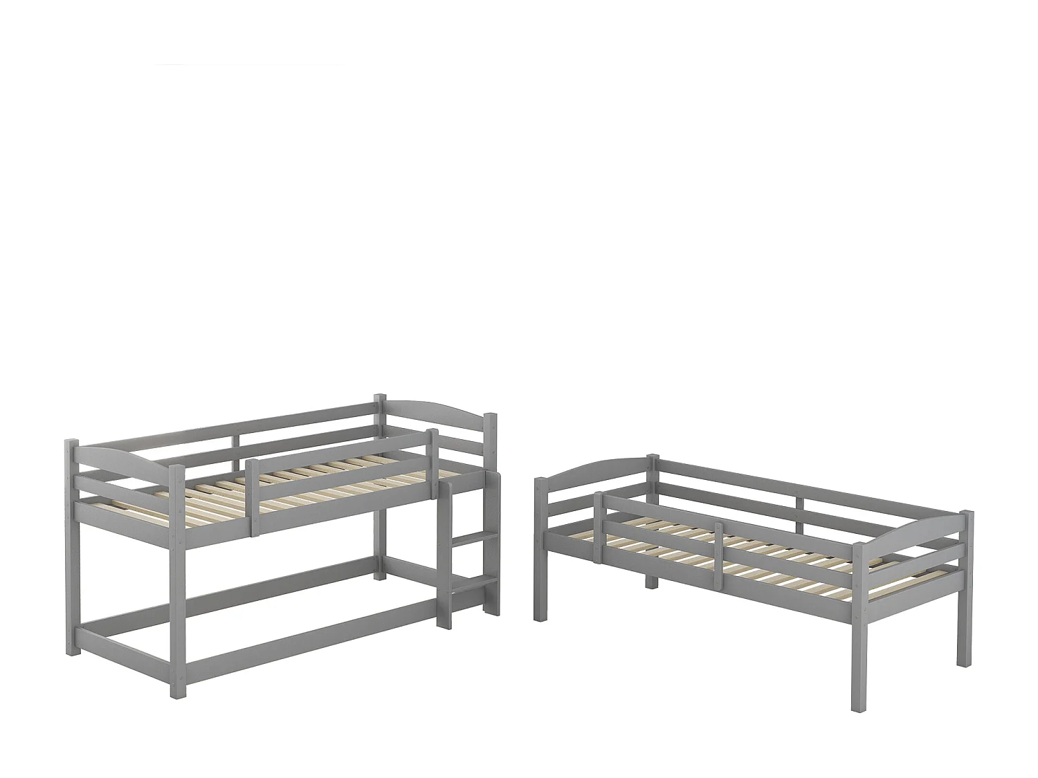 Driepersoonsstapelbed met ladder en beschermbarrière - 90x200cm - massief hout - Grijs