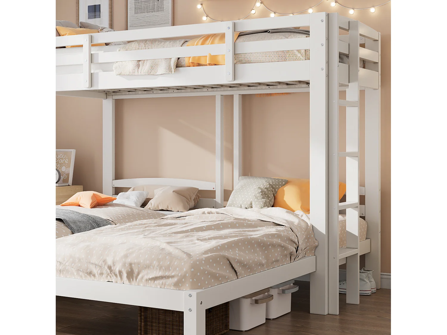 Letto a castello triplo con rete a doghe - 90x200 cm - legno massello - Bianco