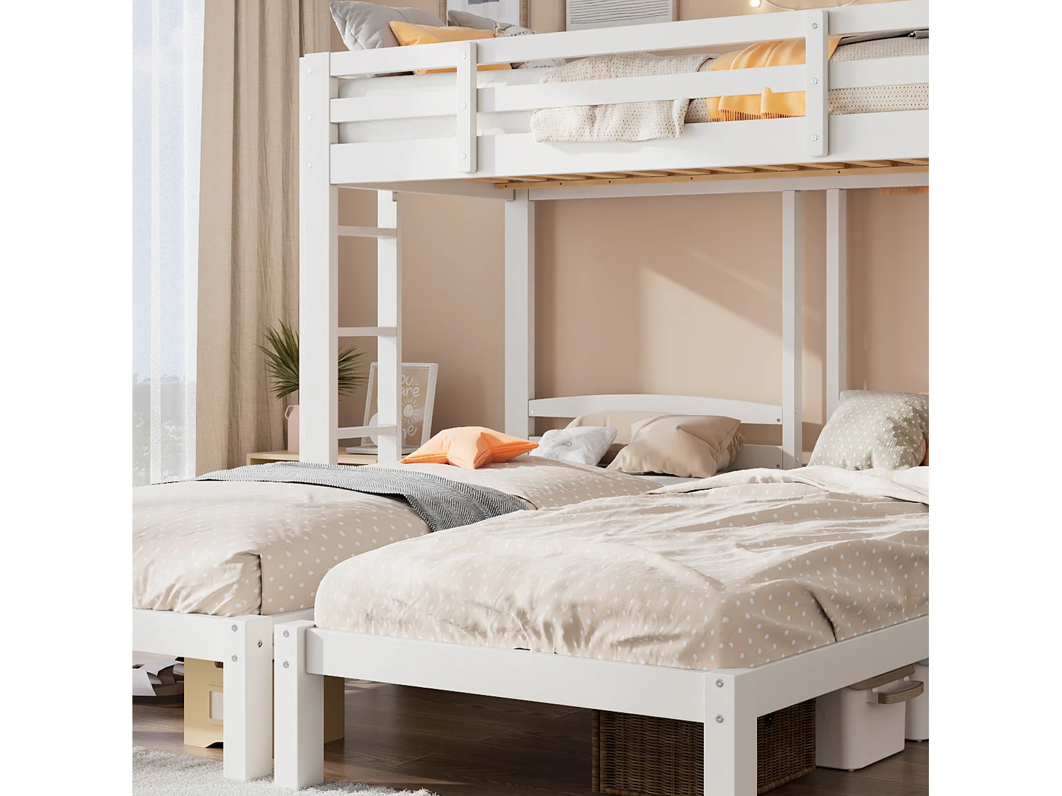 Letto a castello triplo con rete a doghe - 90x200 cm - legno massello - Bianco