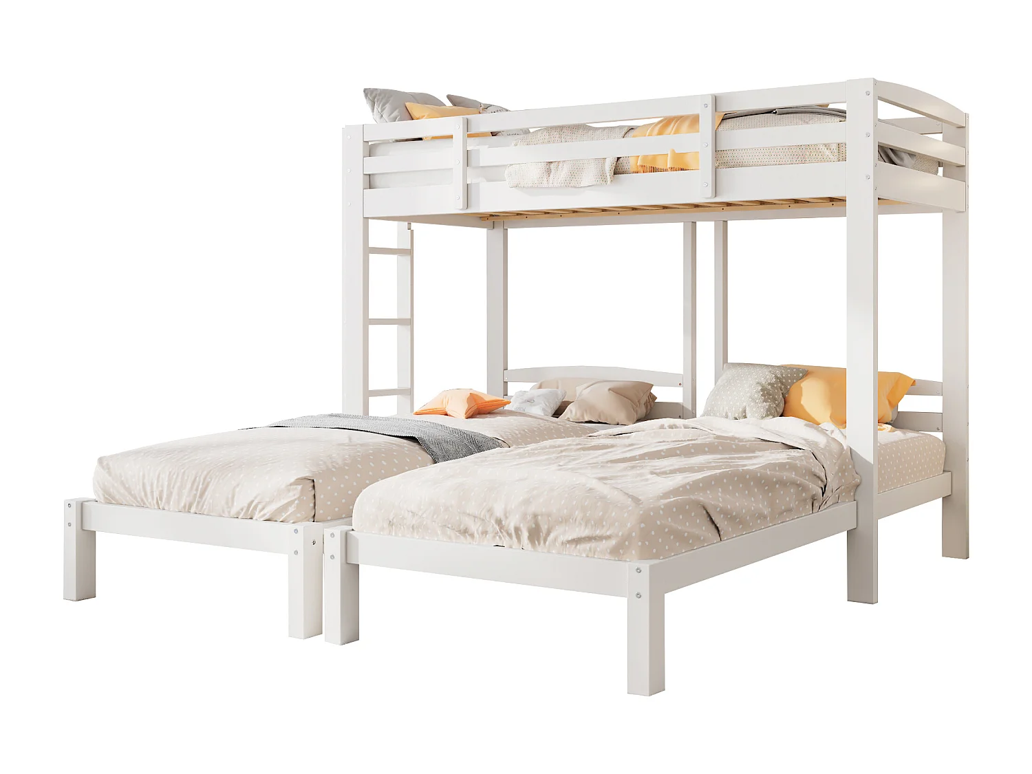 Letto a castello triplo con rete a doghe - 90x200 cm - legno massello - Bianco