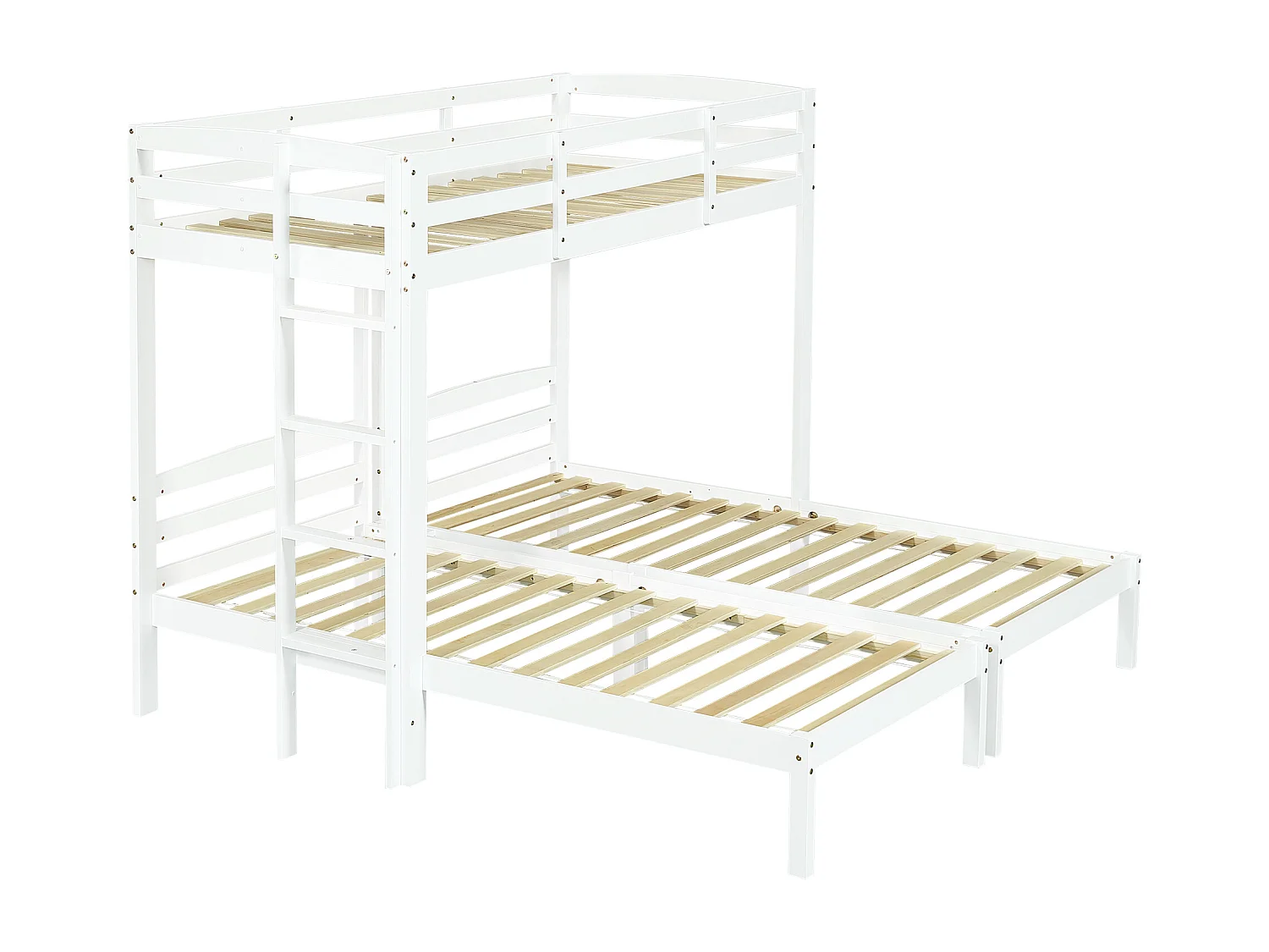 Letto a castello triplo con rete a doghe - 90x200 cm - legno massello - Bianco