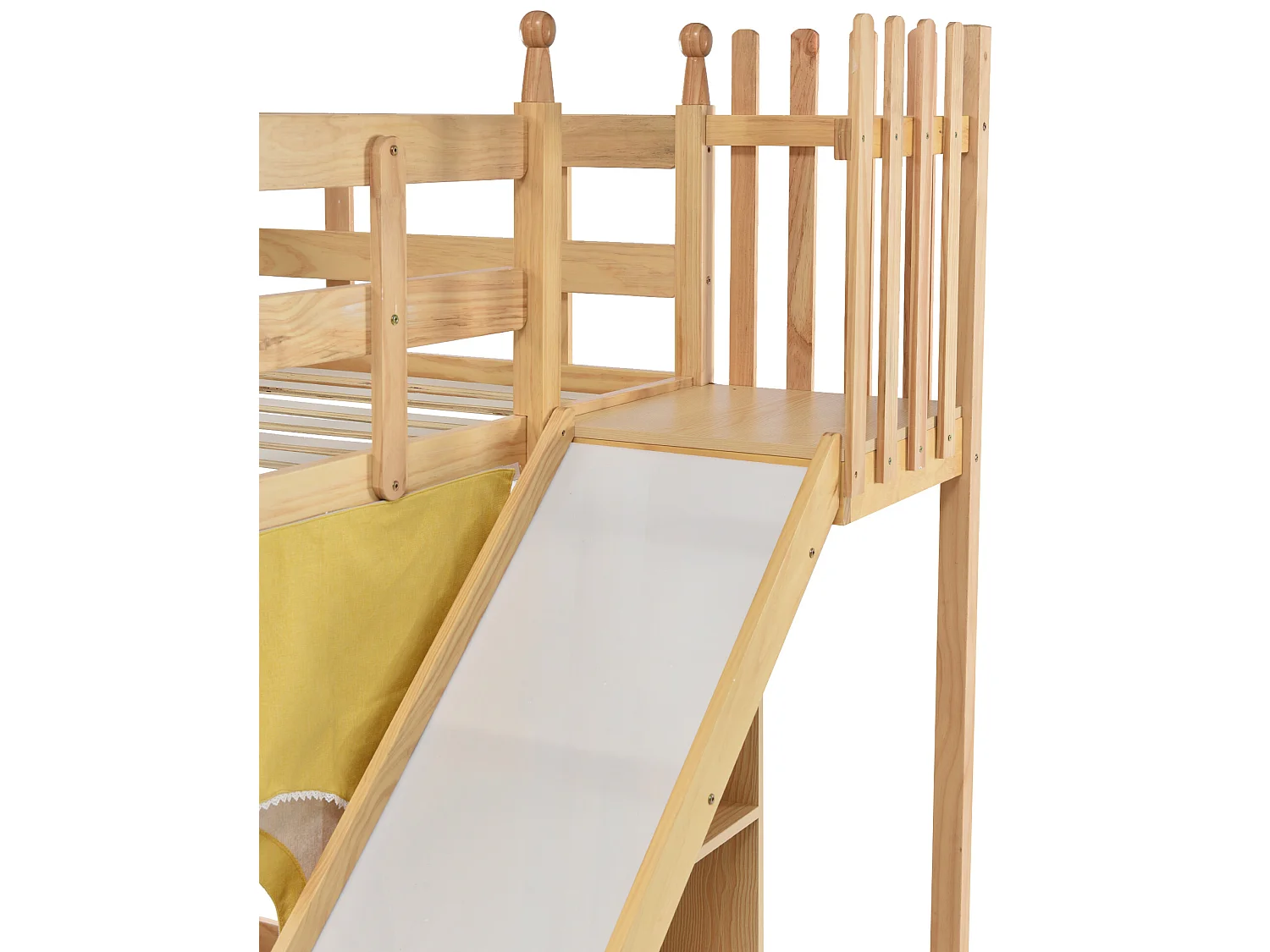 Lit superposé 90x200cm en pin massif avec échelle et toboggan de rangement - Naturel