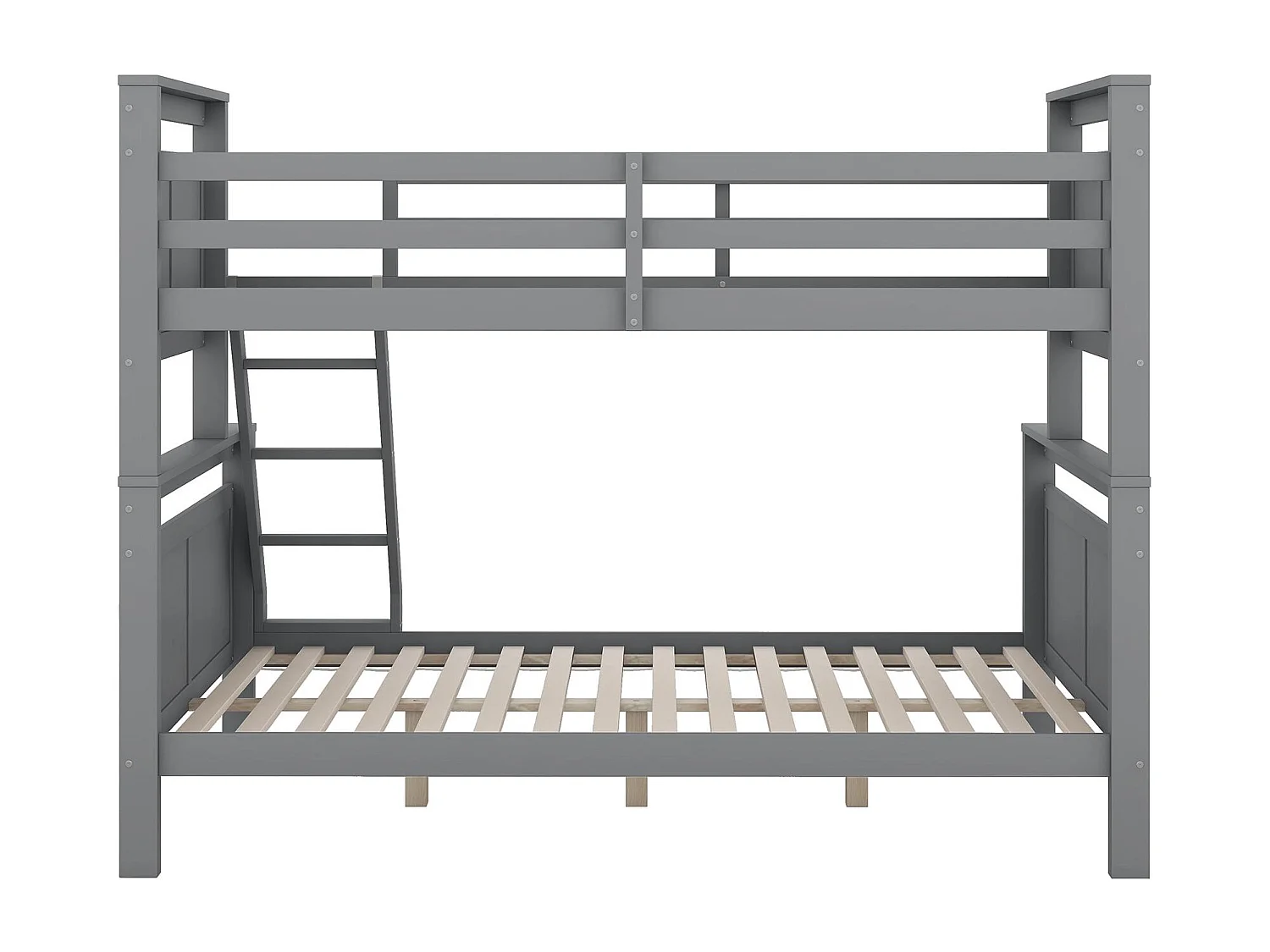 Stapelbed 90/140x200cm in grenenhout - met barrières en ladder - Grijs