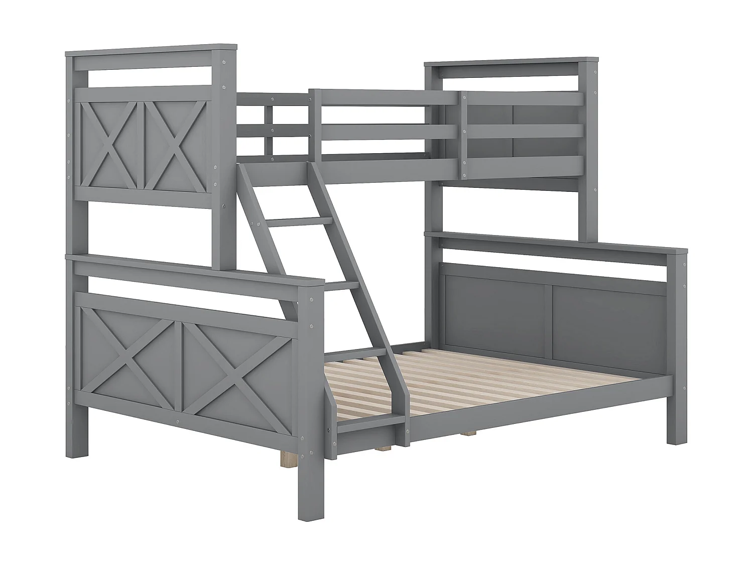 Stapelbed 90/140x200cm in grenenhout - met barrières en ladder - Grijs