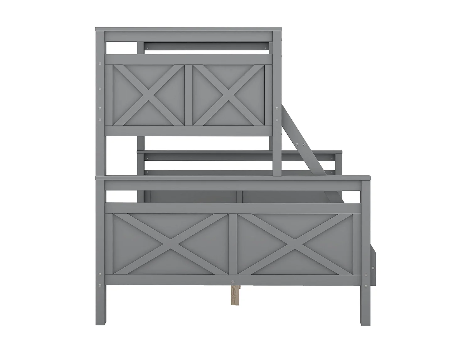 Stapelbed 90/140x200cm in grenenhout - met barrières en ladder - Grijs