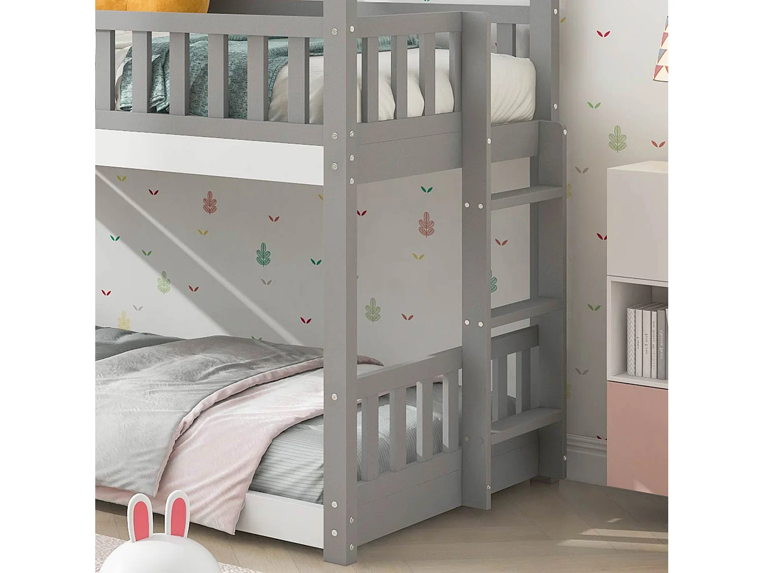 Etagenbett mit Lattenrost – 90x200cm – Kiefer – Grau