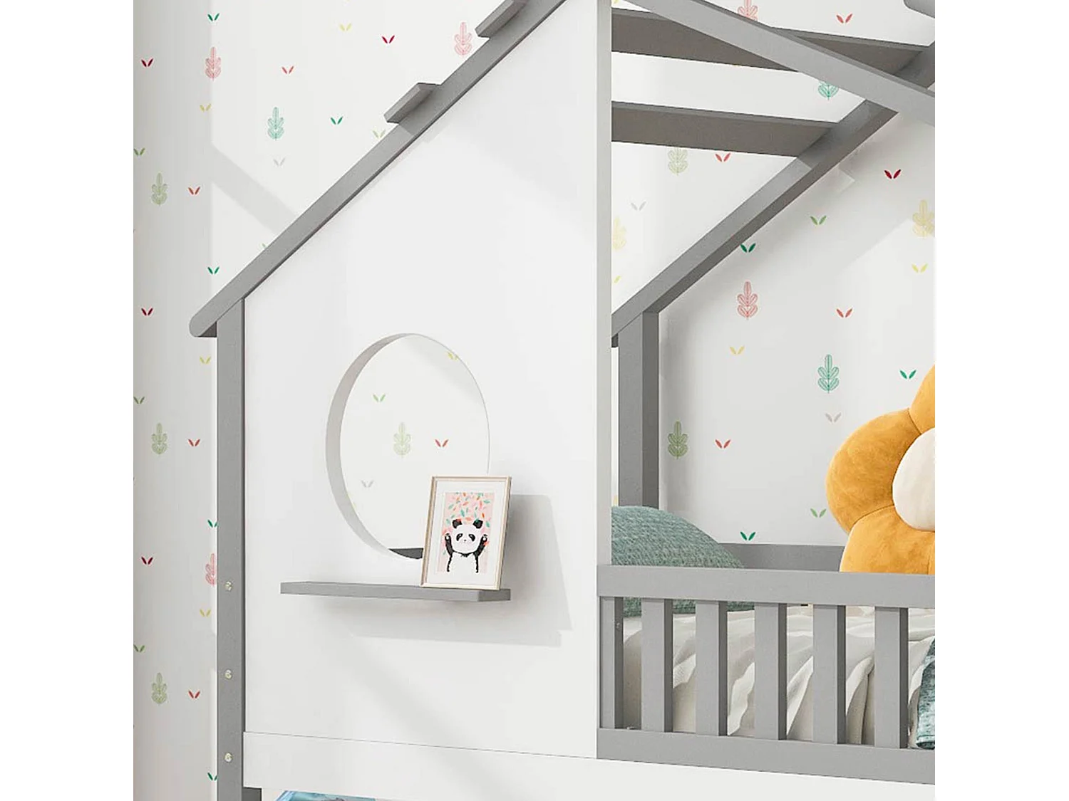 Etagenbett mit Lattenrost – 90x200cm – Kiefer – Grau