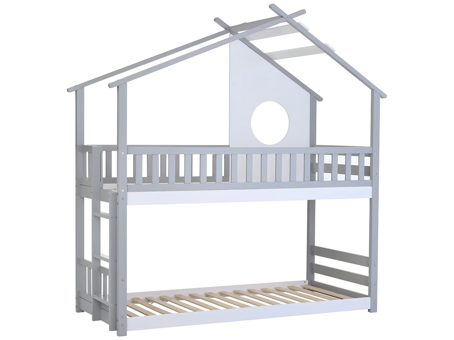 Etagenbett mit Lattenrost – 90x200cm – Kiefer – Grau