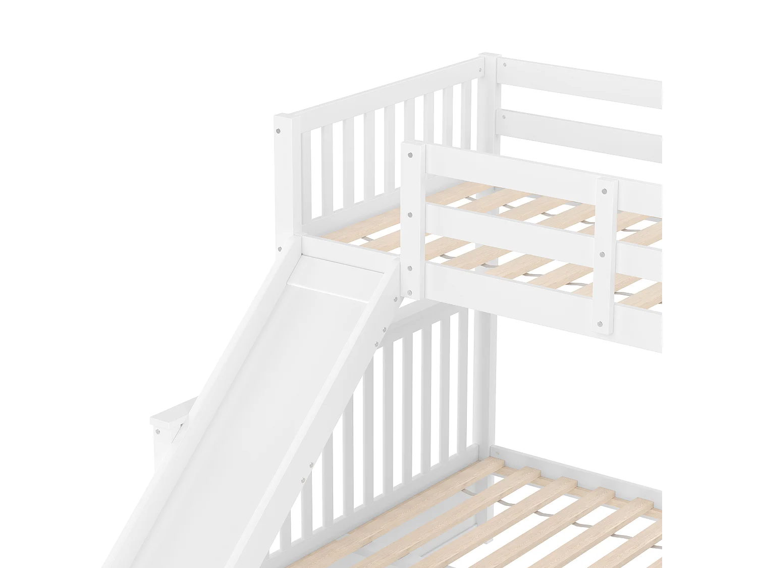 Lit superposé en bois massif - 90x200cm + 140x200cm - avec escalier de rangement et toboggan - Blanc