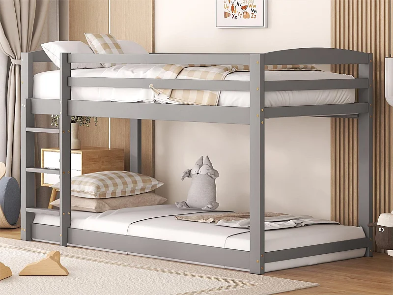 Letto a castello in pino con barriere anticaduta + scaletta - 90x200 cm - Grigio